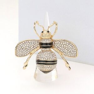 Black Gold Rhinestone Crystal Stretch HoneyBee Ring